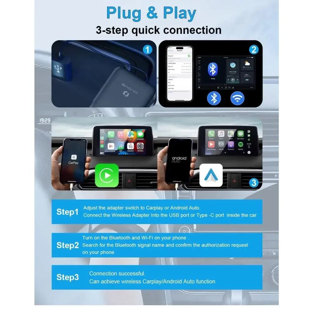 CHOVE 2 in 1 Wireless CarPlay Adapter & Android Auto Wireless Adapter